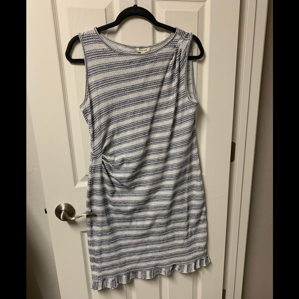 Sz L Max Studio White/blue/black summer dress NWOT